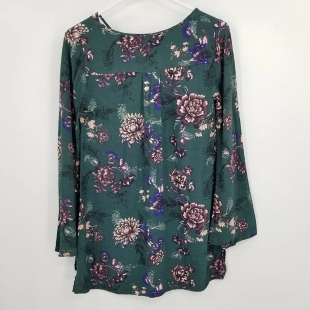 Free People Heartbeat Bell Sleeve Emerald Green Floral Dress XS Fairy Boho Flowy - Picture 3 of 13